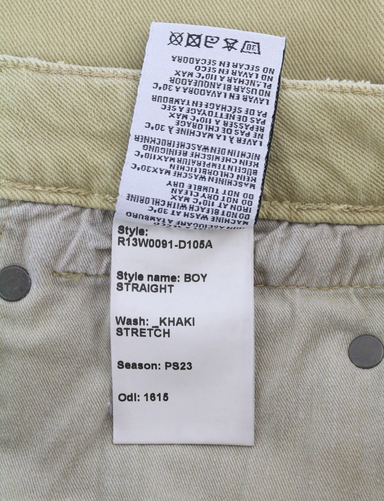 R13 Boy Straight Women Jeans 24 Khaki Stretch Washed Casual Ankle RRP699