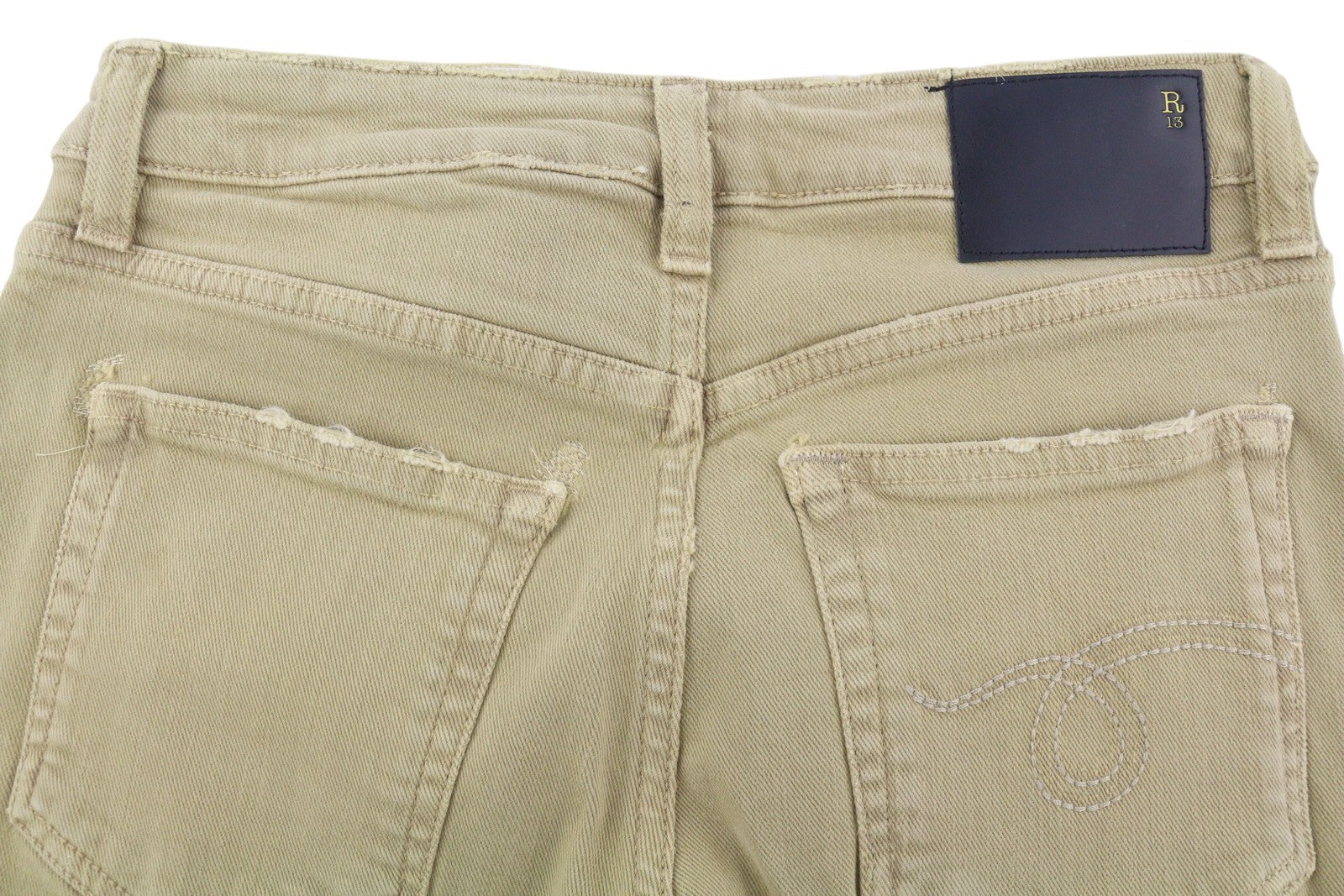 R13 Boy Straight Women Jeans 24 Khaki Stretch Washed Casual Ankle RRP699