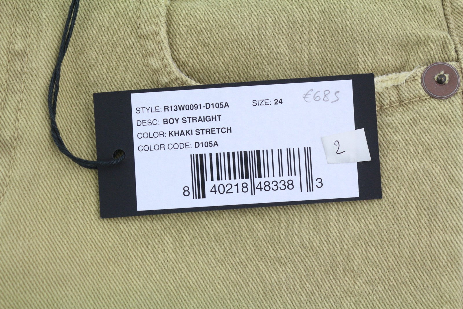 R13 Boy Straight Women Jeans 24 Khaki Stretch Washed Casual Ankle RRP699