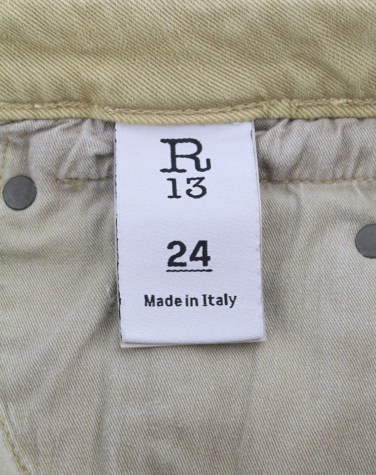 R13 Boy Straight Women Jeans 24 Khaki Stretch Washed Casual Ankle RRP699