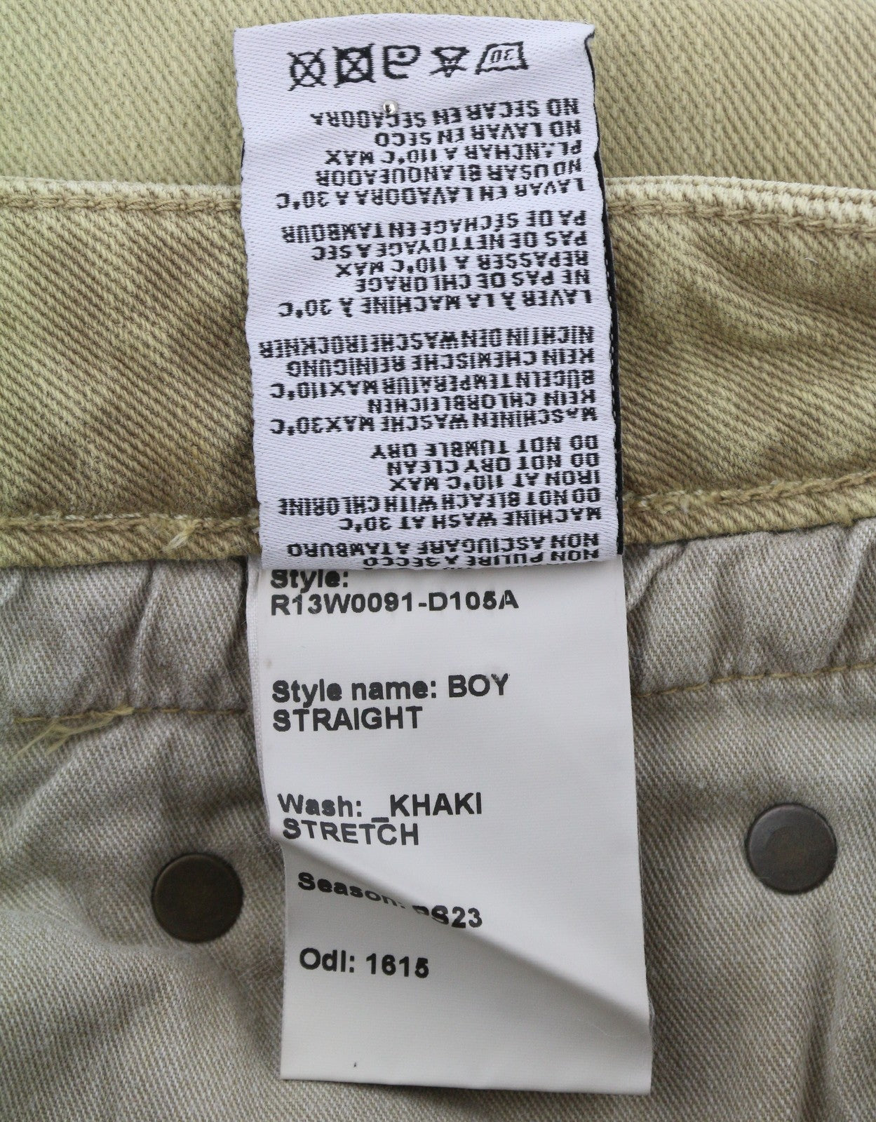 R13 Boy Straight Women Jeans 24 Khaki Stretch Washed Logo Ankle RRP699