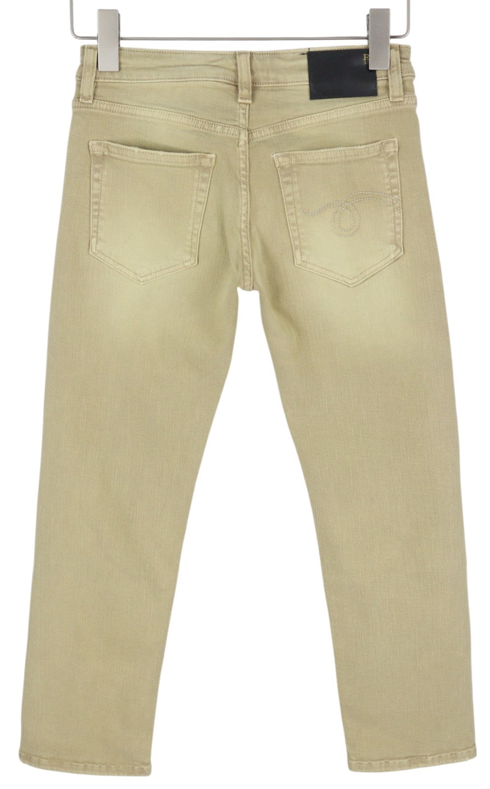R13 Boy Straight Women Jeans 24 Khaki Stretch Washed Logo Ankle RRP699