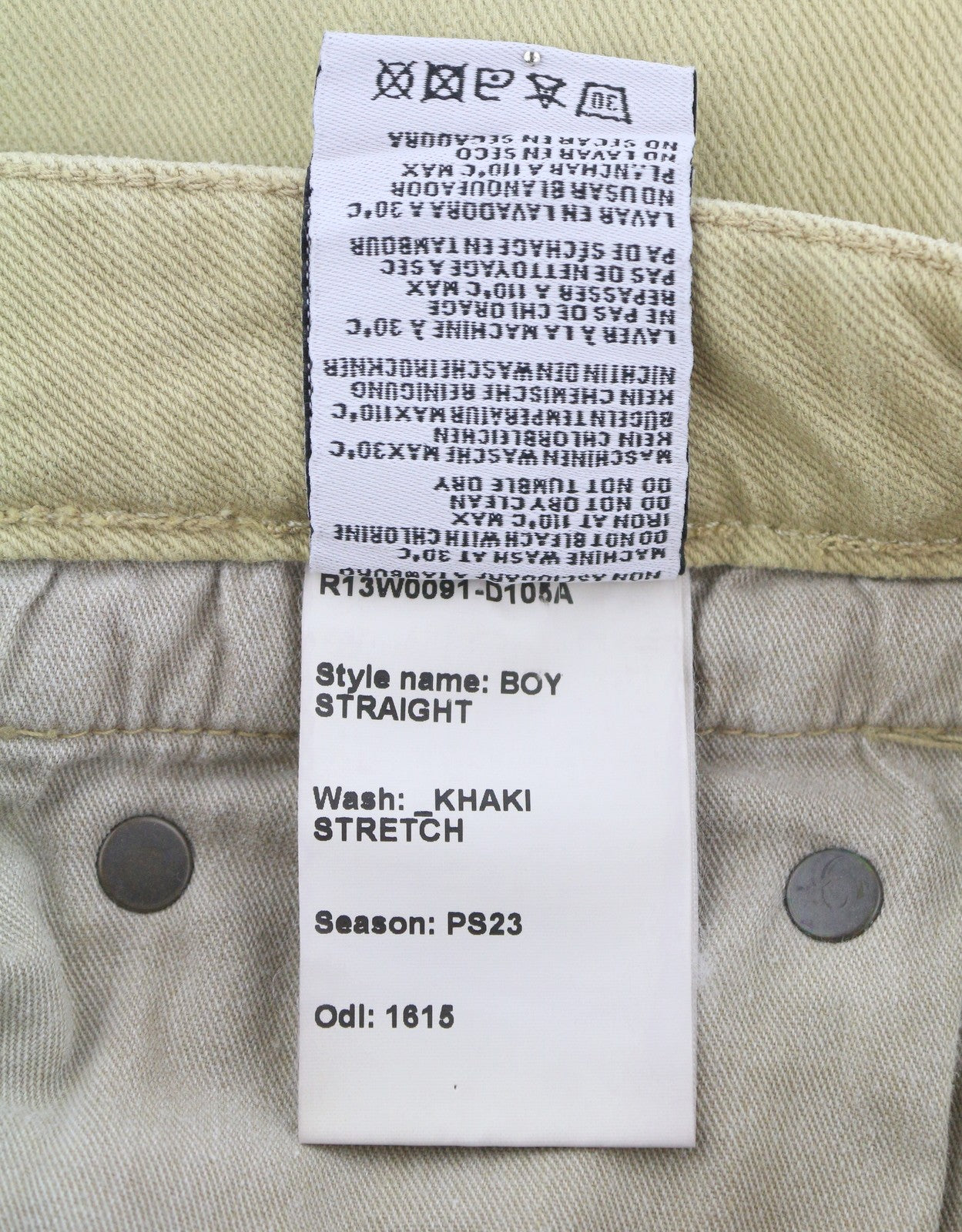 R13 Boy Straight Women Jeans 24 Khaki Stretch Faded Casual Ankle RRP699