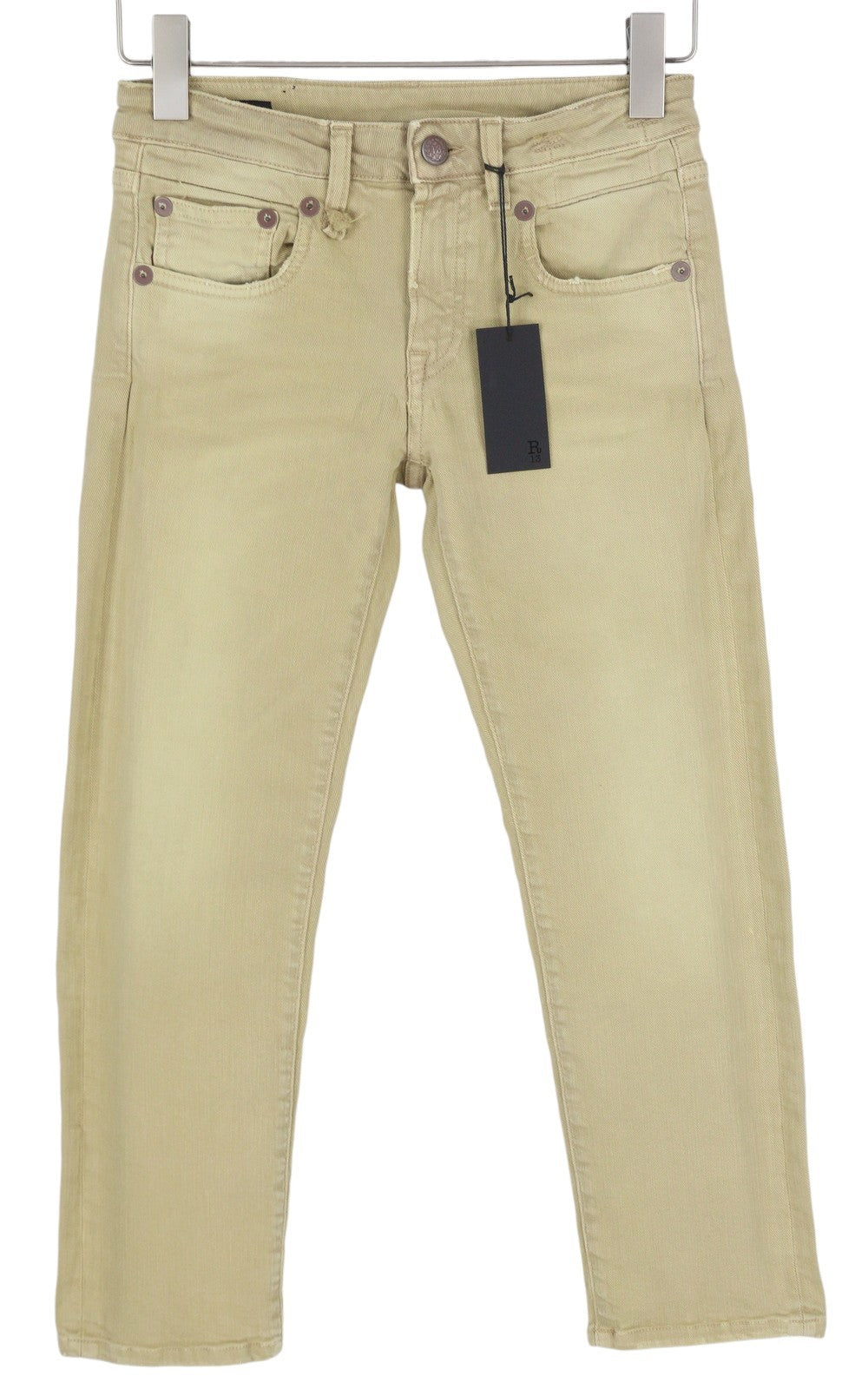 R13 Boy Straight Women Jeans 24 Khaki Stretch Faded Casual Ankle RRP699