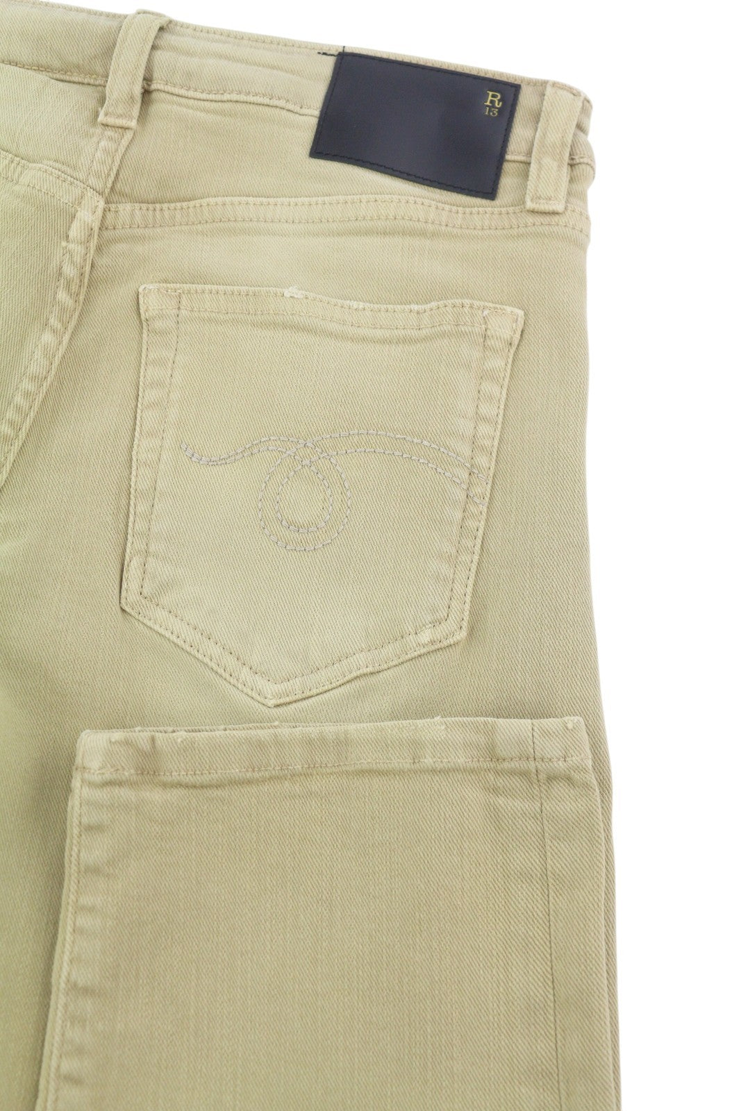 R13 Boy Straight Women Jeans 24 Khaki Stretch Faded Casual Ankle RRP699