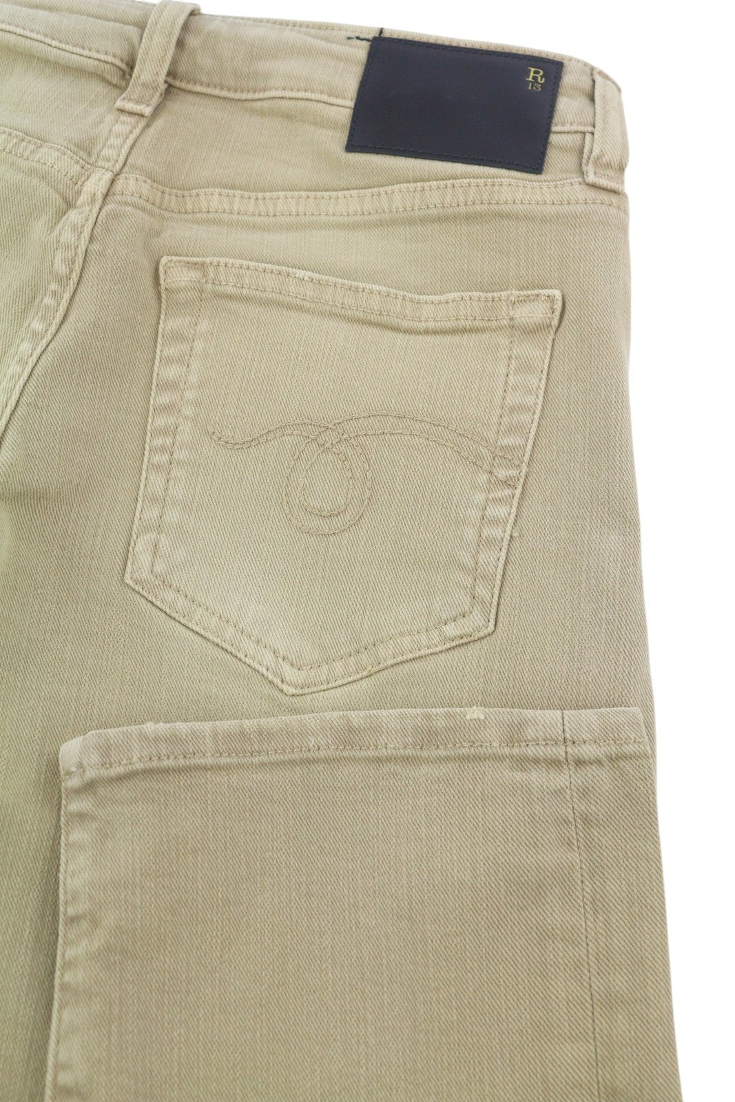 R13 Boy Straight Women Jeans 25 Khaki Stretch Faded Casual Ankle RRP699