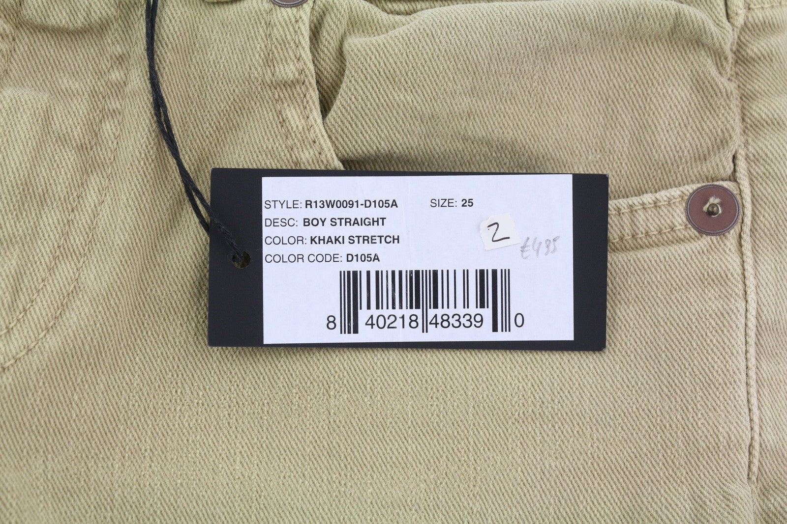 R13 Boy Straight Women Jeans 25 Khaki Stretch Faded Casual Ankle RRP699