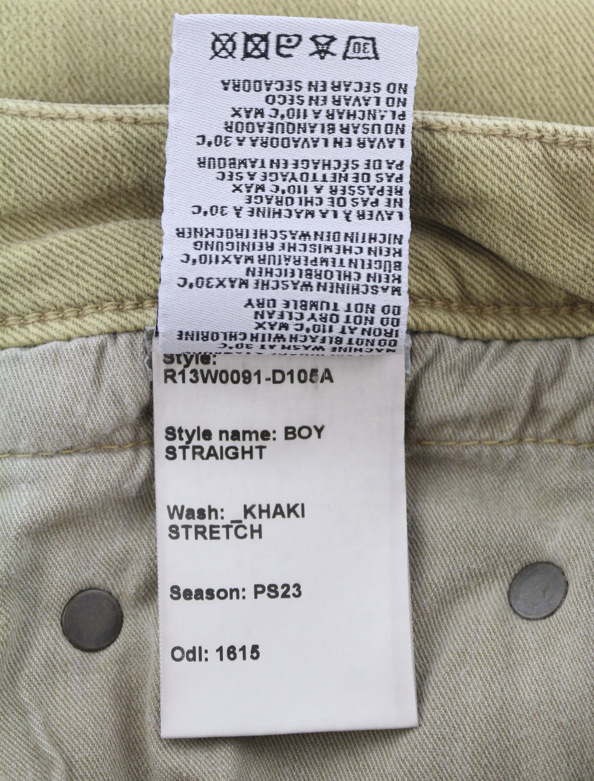 R13 Boy Straight Women Jeans 26 Khaki Stretch Washed Logo Ankle RRP699