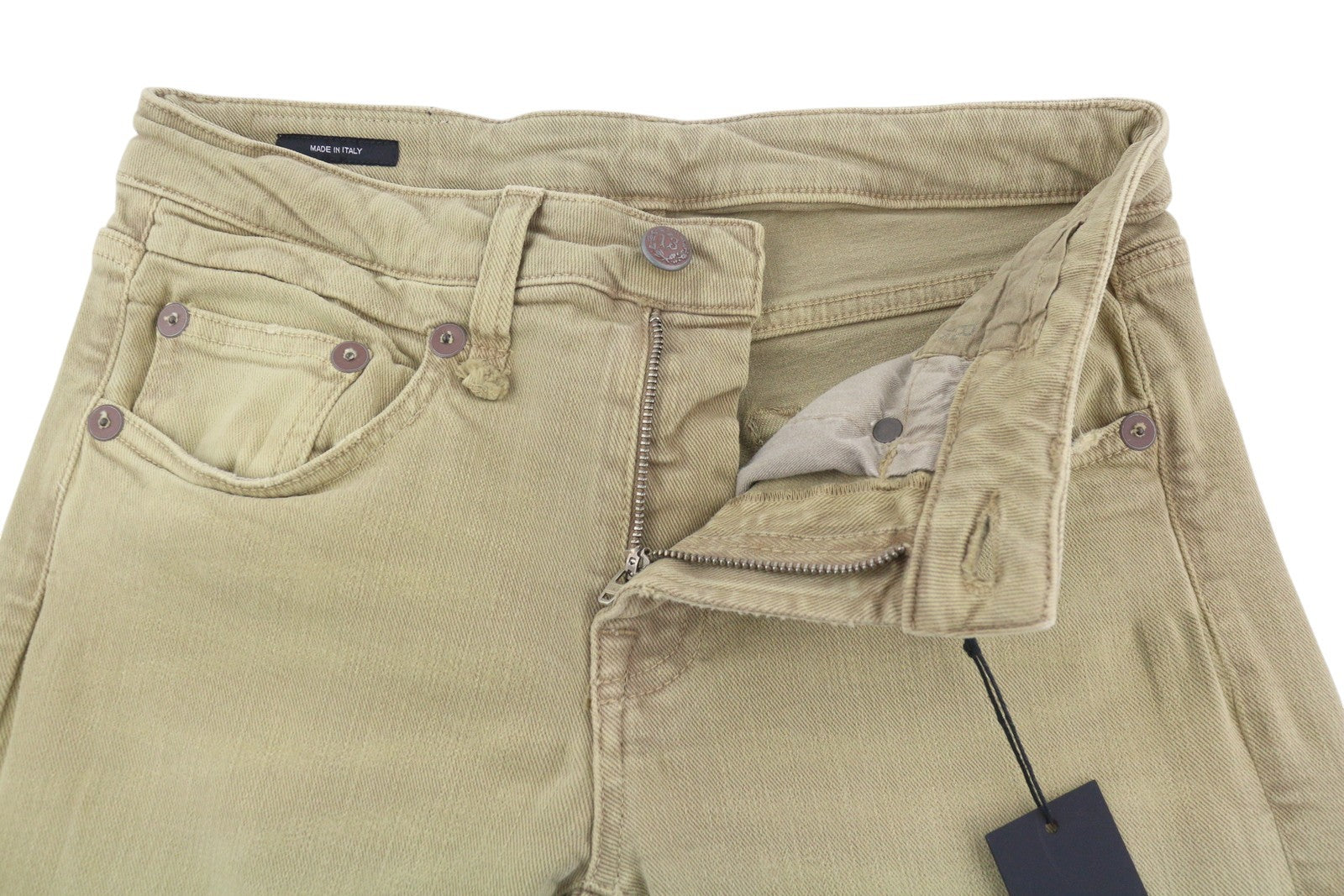 R13 Boy Straight Women Jeans 26 Khaki Stretch Washed Logo Ankle RRP699