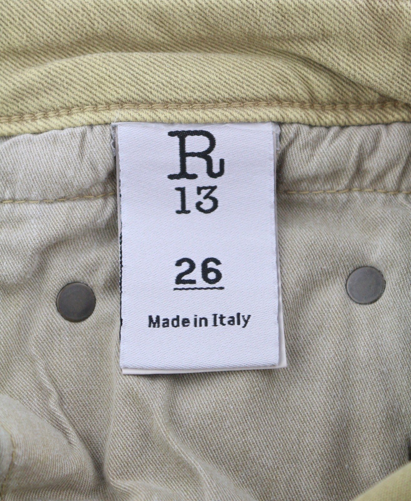 R13 Boy Straight Women Jeans 26 Khaki Stretch Washed Logo Ankle RRP699