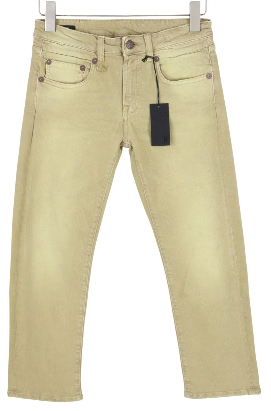 R13 Boy Straight Women Jeans 27 Khaki Stretch Faded Casual Ankle RRP699