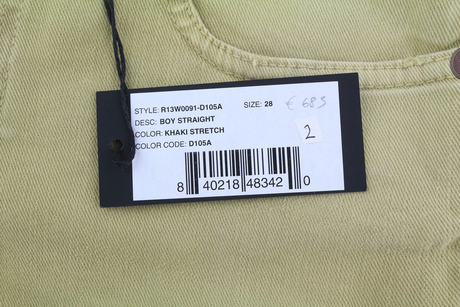 R13 Boy Straight Women Jeans 28 Khaki Stretch Faded Casual Ankle RRP699