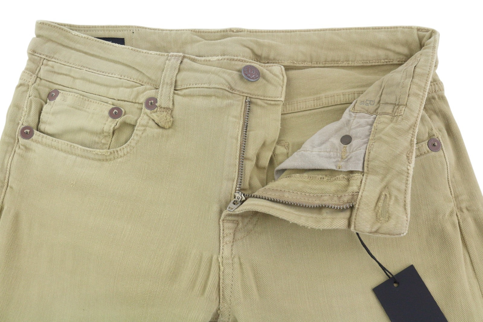 R13 Boy Straight Women Jeans 28 Khaki Stretch Faded Casual Ankle RRP699