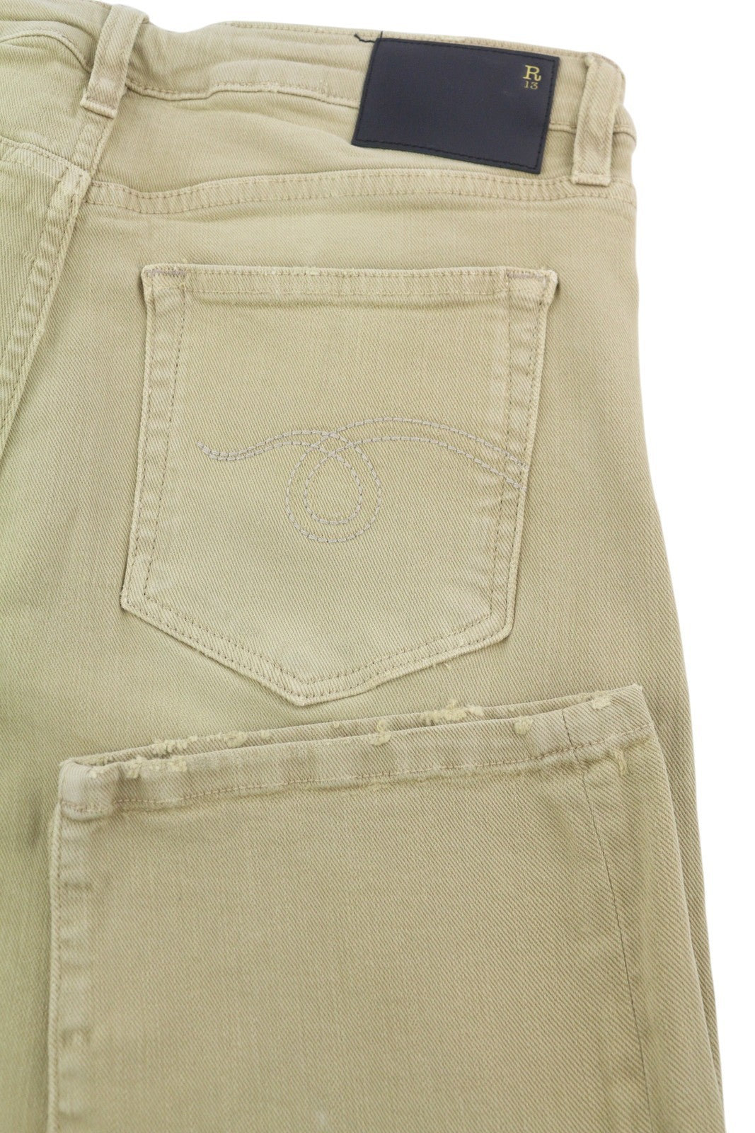 R13 Boy Straight Women Jeans 28 Khaki Stretch Faded Casual Ankle RRP699