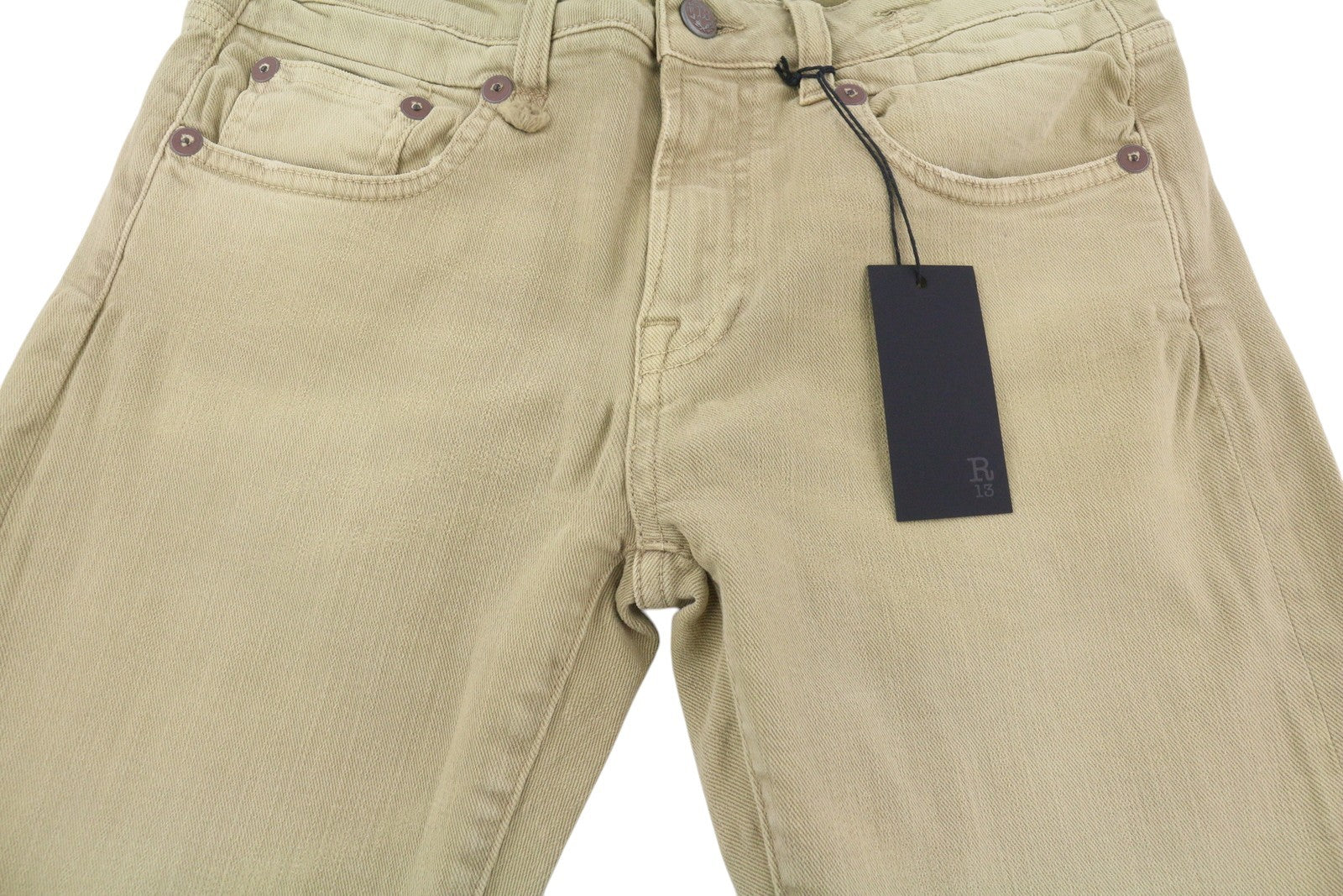 R13 Boy Straight Women Jeans 28 Khaki Stretch Denim Cropped Ankle RRP699