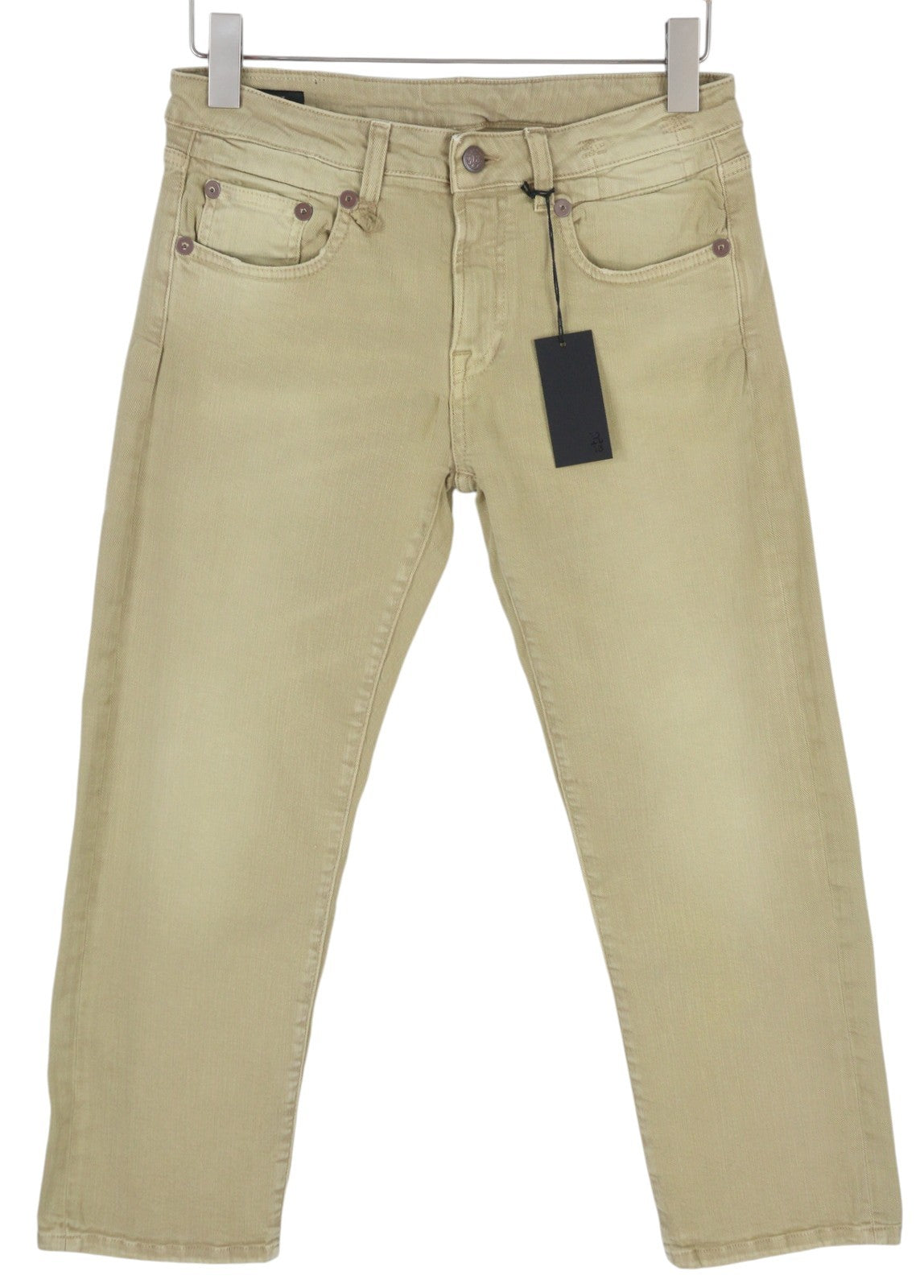 R13 Boy Straight Women Jeans 28 Khaki Stretch Denim Cropped Ankle RRP699