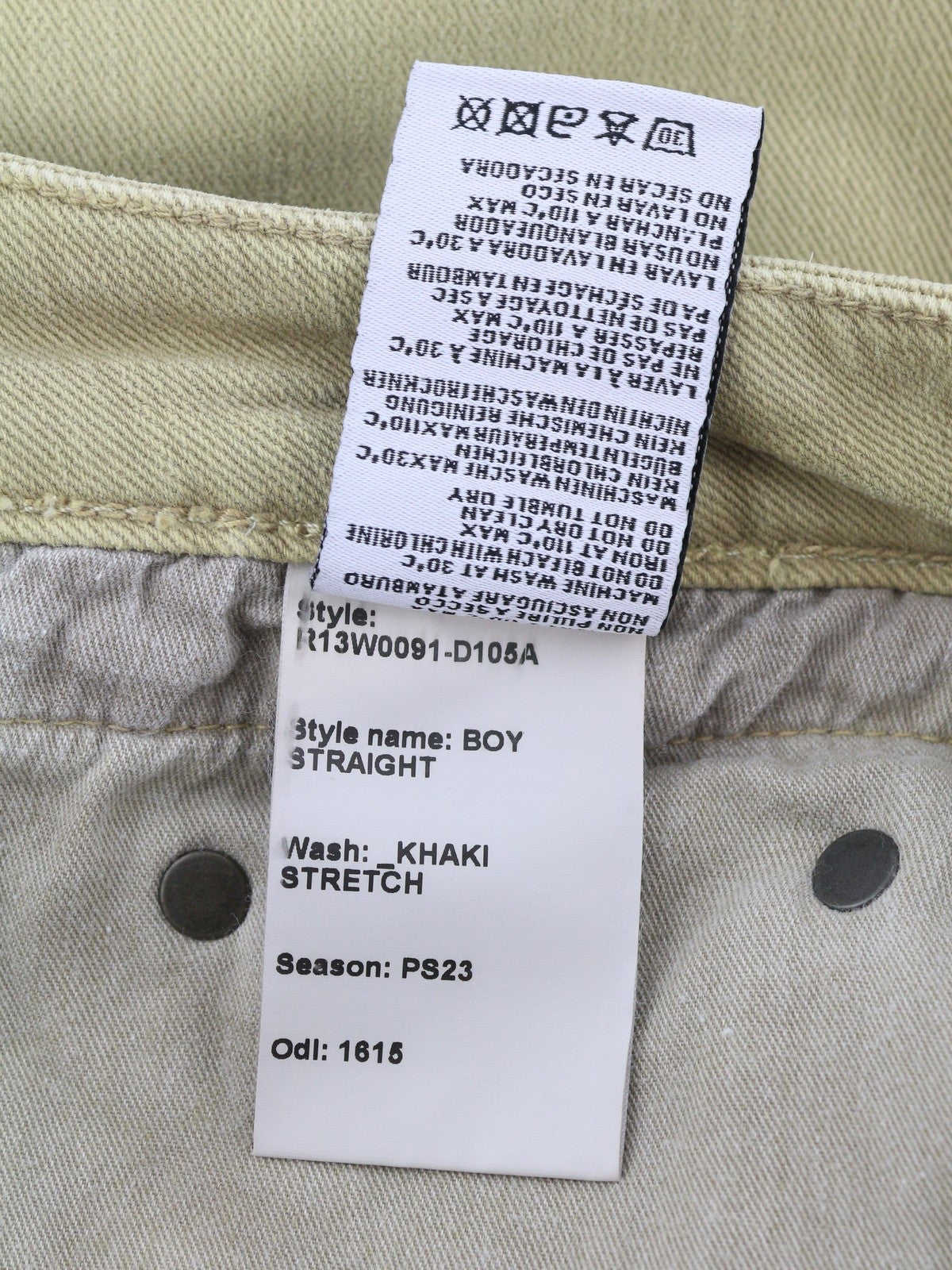 R13 Boy Straight Women Jeans 28 Khaki Stretch Denim Cropped Pocket RRP699