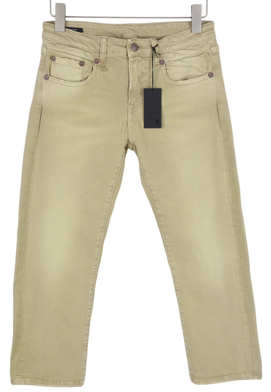 R13 Boy Straight Women Jeans 28 Khaki Stretch Denim Cropped Pocket RRP699