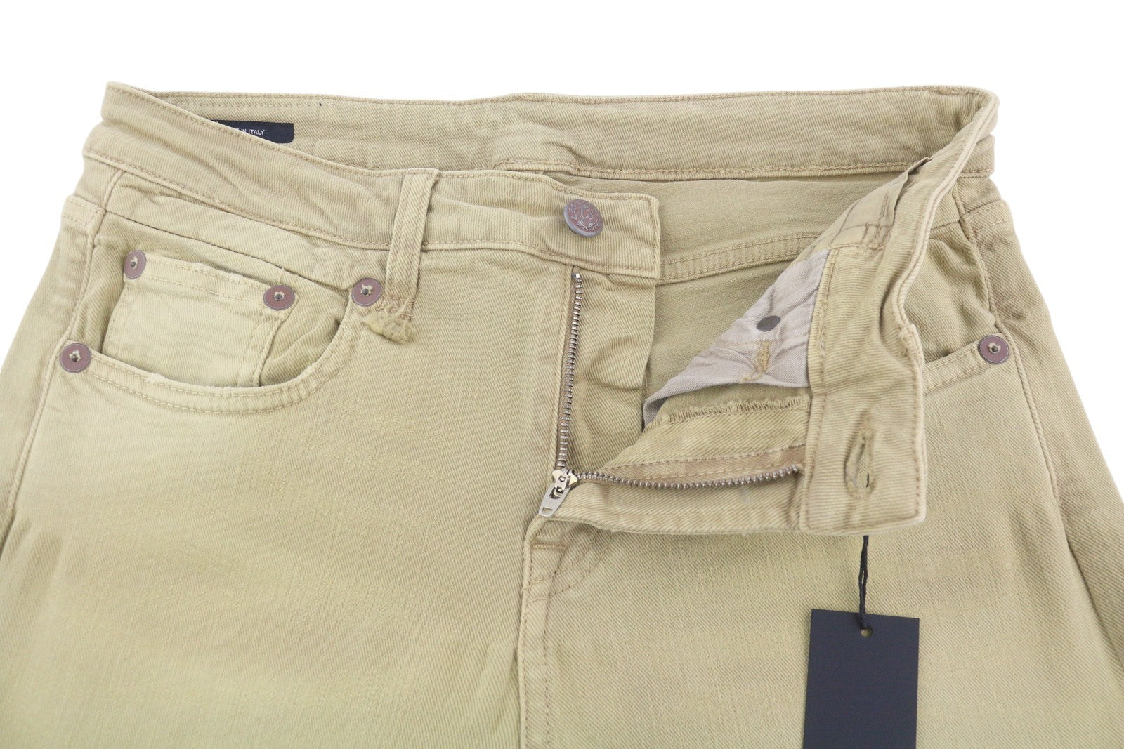 R13 Boy Straight Women Jeans 28 Khaki Stretch Denim Cropped Pocket RRP699