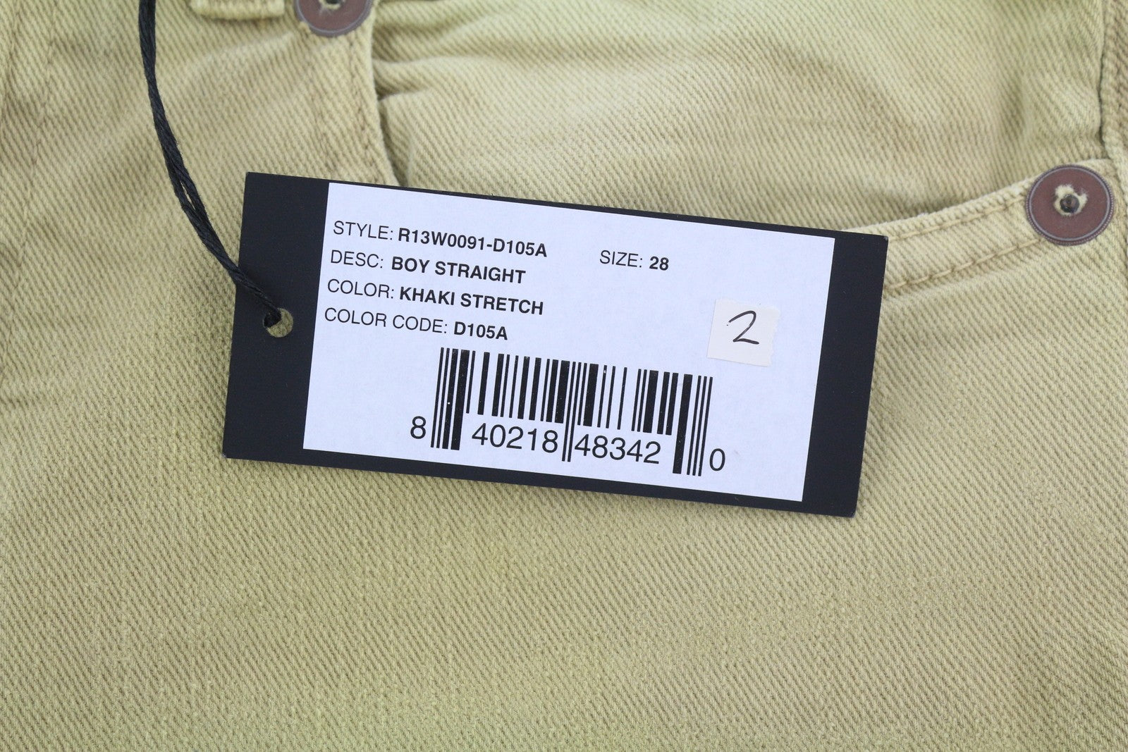 R13 Boy Straight Women Jeans 28 Khaki Stretch Denim Cropped Pocket RRP699