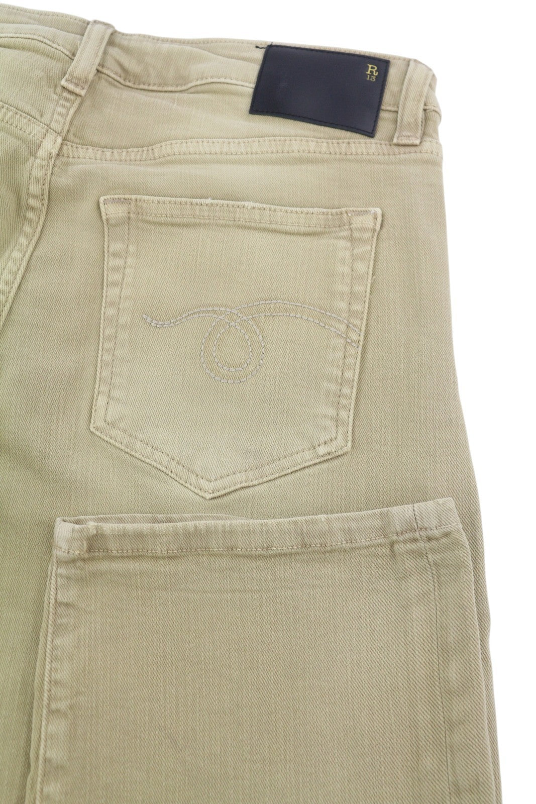R13 Boy Straight Women Jeans 28 Khaki Stretch Denim Cropped Pockets RRP699