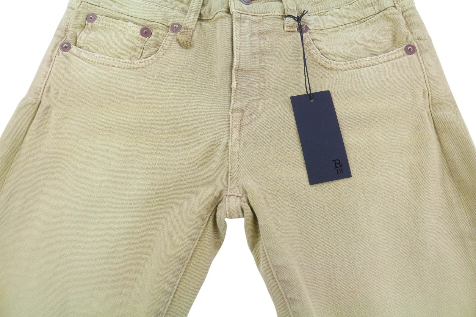 R13 Boy Straight Women Jeans 28 Khaki Stretch Cropped Light Denim RRP699