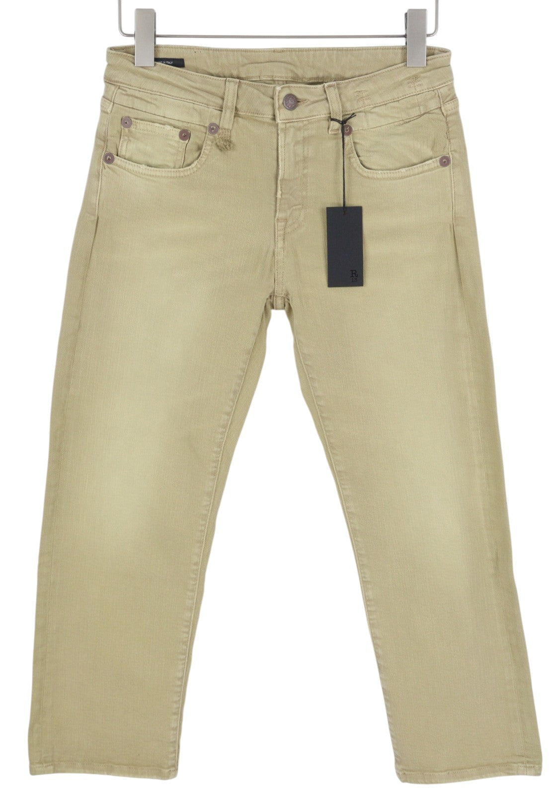 R13 Boy Straight Women Jeans 28 Khaki Stretch Cropped Light Denim RRP699