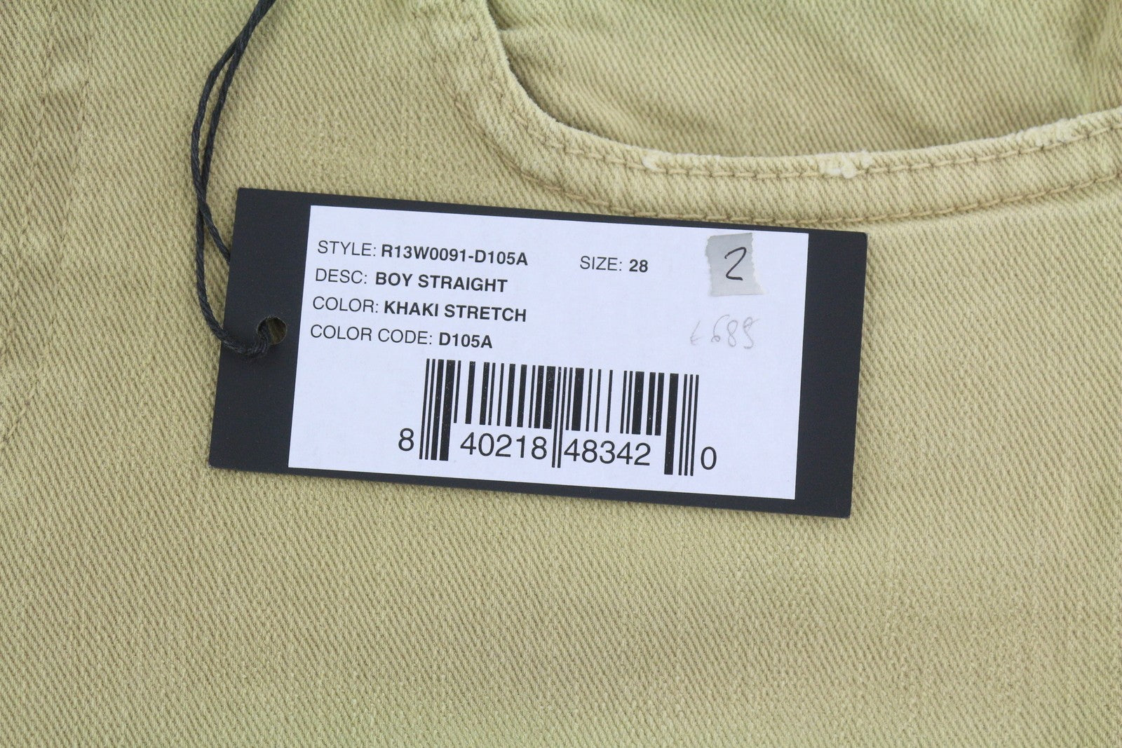 R13 Boy Straight Women Jeans 28 Khaki Stretch Cropped Light Denim RRP699