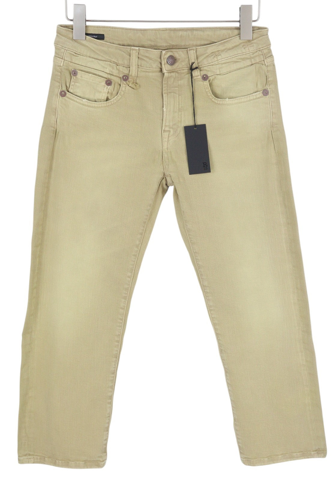R13 Boy Straight Women Jeans 28 Khaki Stretch Cropped Ankled Light Denim RRP699