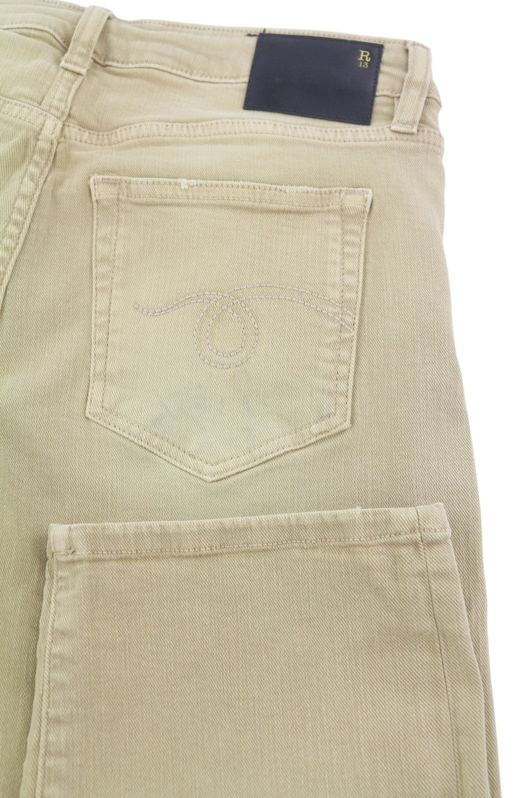 R13 Boy Straight Women Jeans 28 Khaki Stretch Faded Ankled Light Denim RRP699