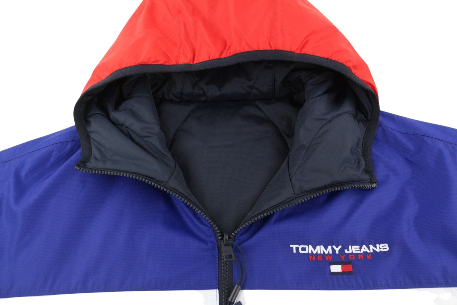 TOMMY HILFIGER Reversible Quilted Men Jacket M Blue Hooded Padded Zip RRP239