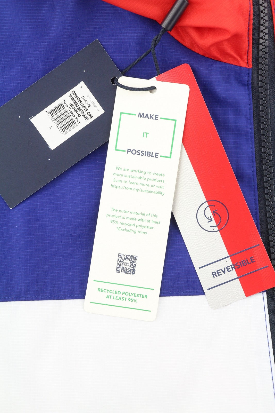 TOMMY HILFIGER Reversible Quilted Men Jacket L Blue Padded Hood Full Zip RRP239