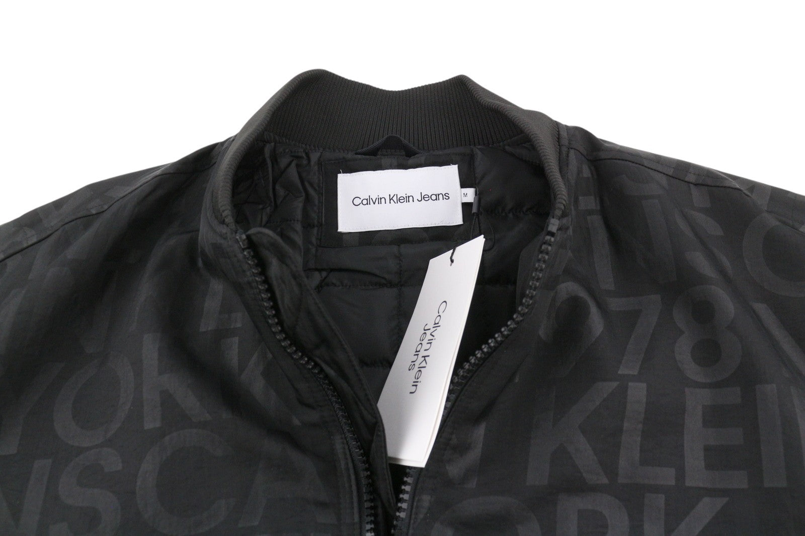 CALVIN KLEIN Men Jacket M Black Printed Logo Padded Loose Fit Bomber RRP149
