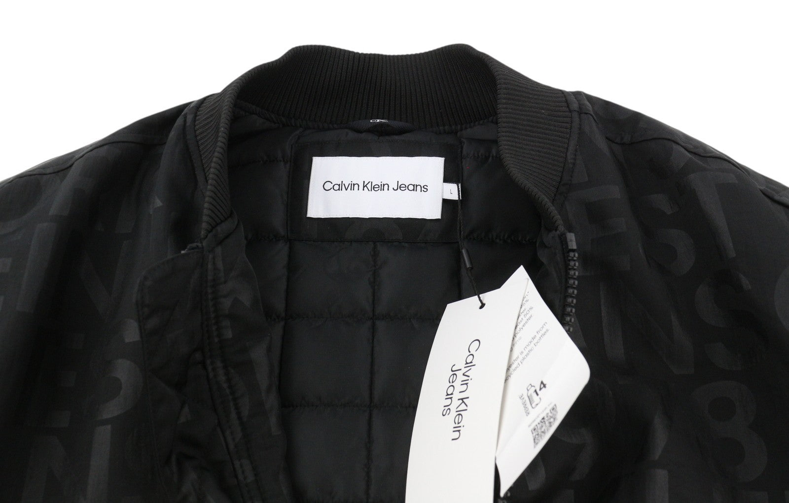 CALVIN KLEIN Men Jacket L Black Bold Logo Quilted Loose Fit Bomber RRP149