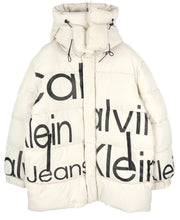 CALVIN KLEIN Disrupted Logo Men Jacket L White Quilted Hooded Insulated RRP365