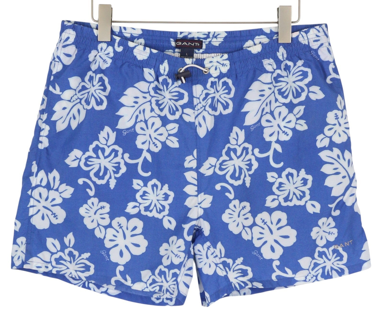 GANT Men Swimwear L Blue Floral Print Elastic Waist Drawstring Mesh Lined