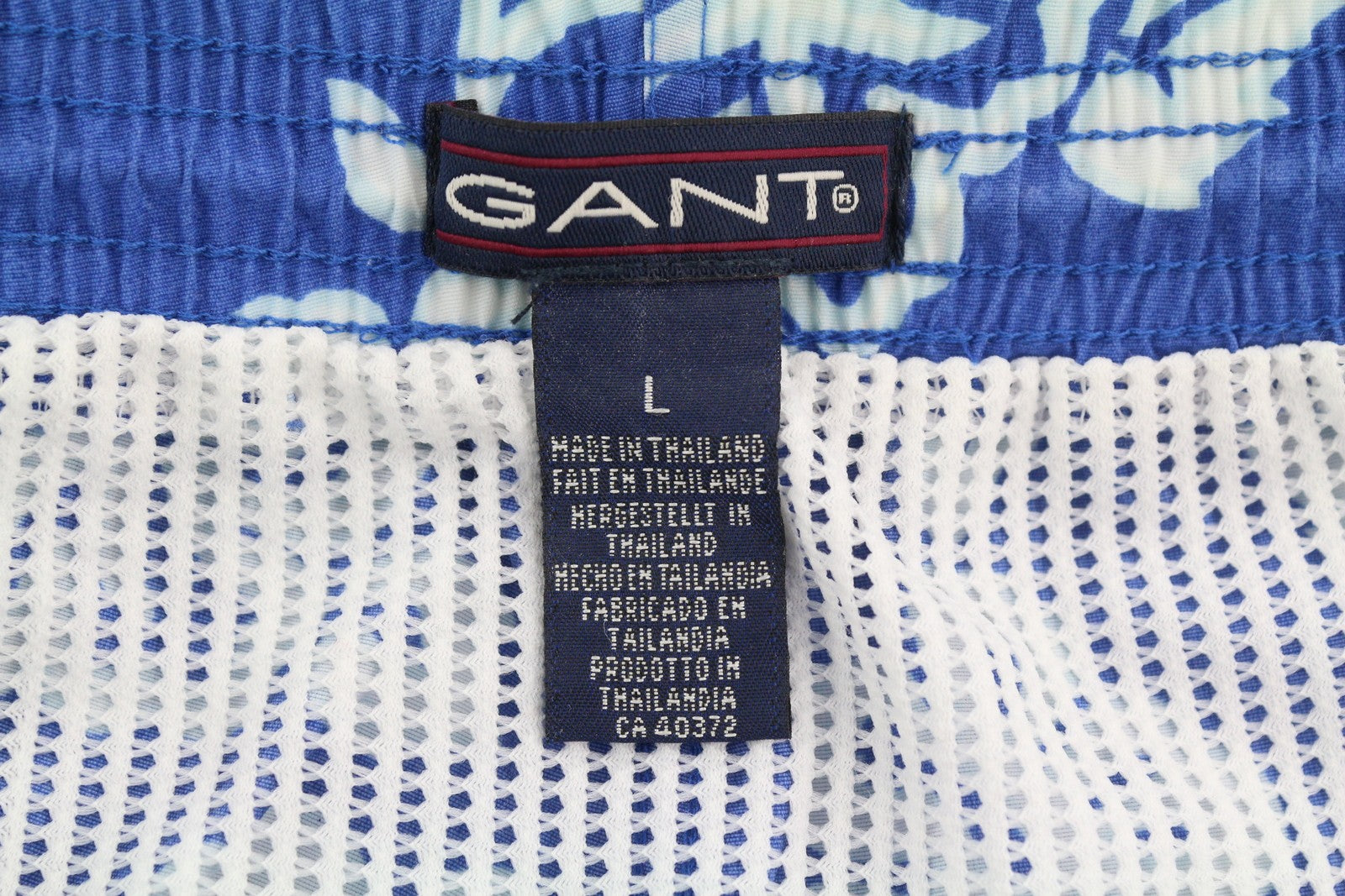 GANT Men Swimwear L Blue Floral Print Elastic Waist Drawstring Mesh Lined