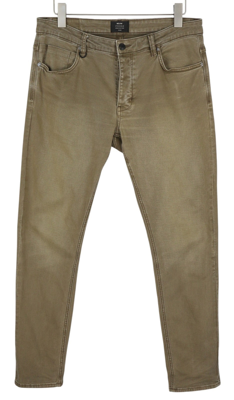 NEUW Lou Slim Men Jeans W32/L32 Brown Washed Fade Button Fly Denim Logo