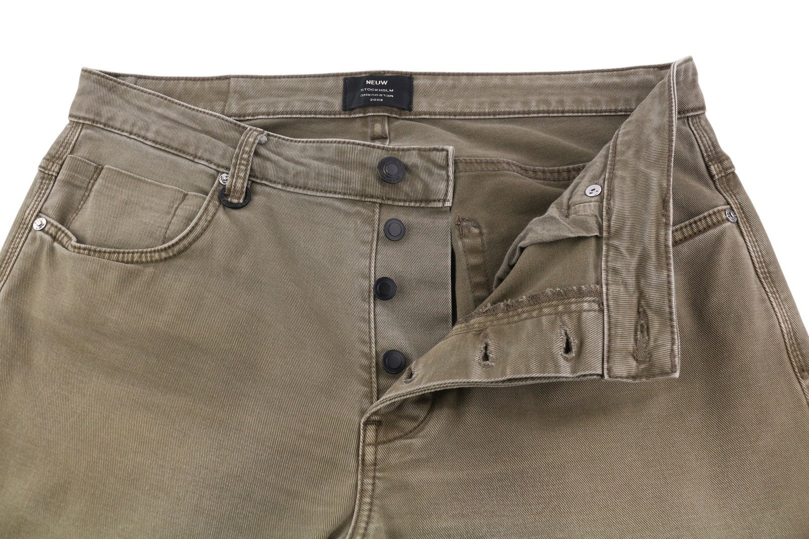 NEUW Lou Slim Men Jeans W32/L32 Brown Washed Fade Button Fly Denim Logo