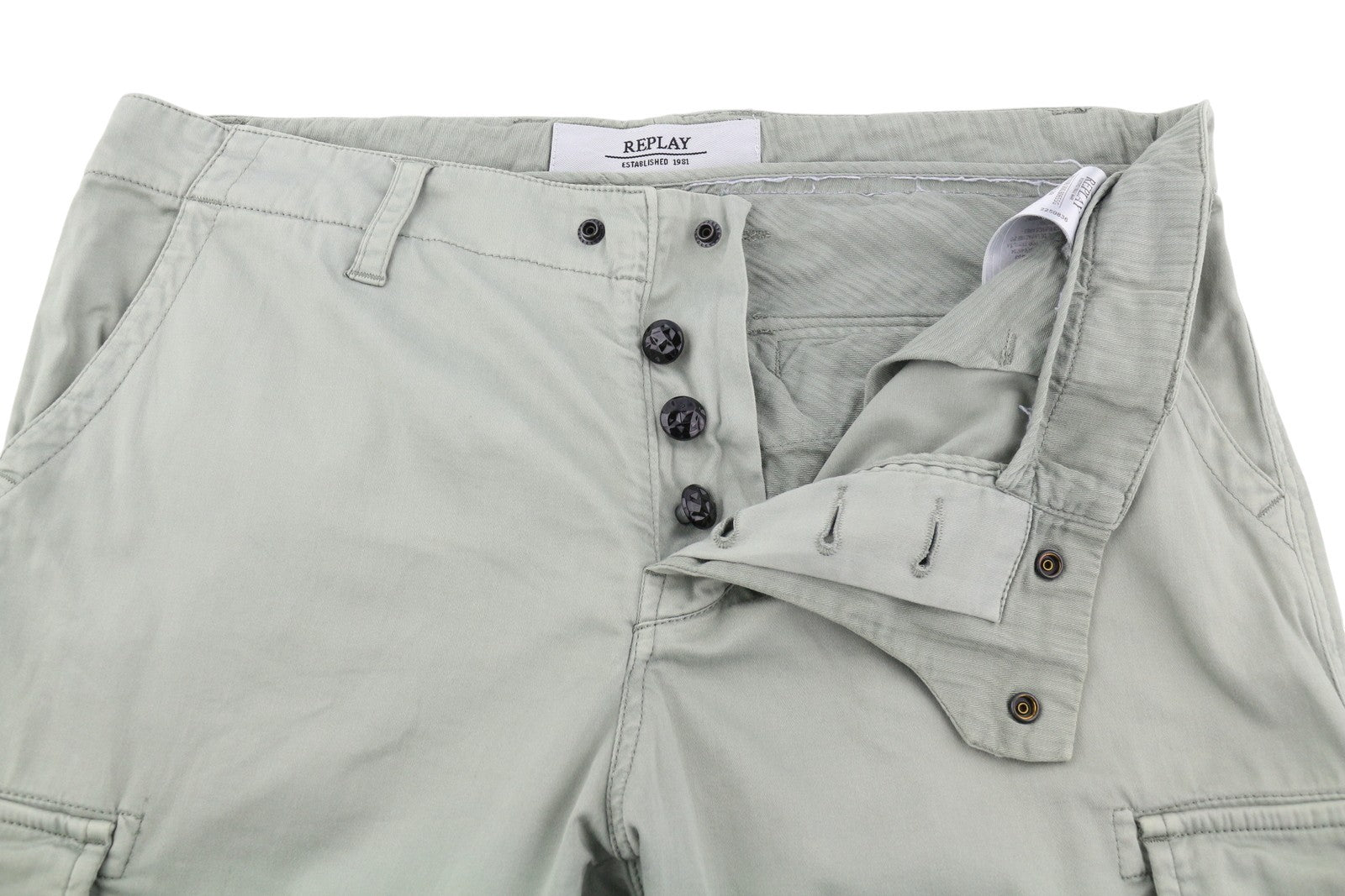 REPLAY W8769B Women Trousers W29 Grey Cropped Cargo Button Fly Ankle