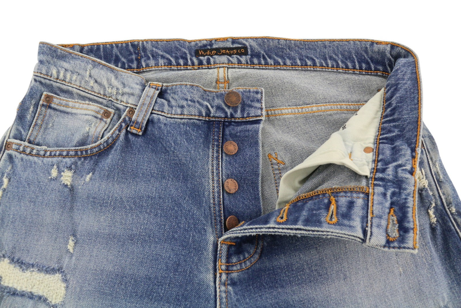 NUDIE JEANS Grim Tim Worn Blues Men Jeans W31/L32 Faded Distressed Denim