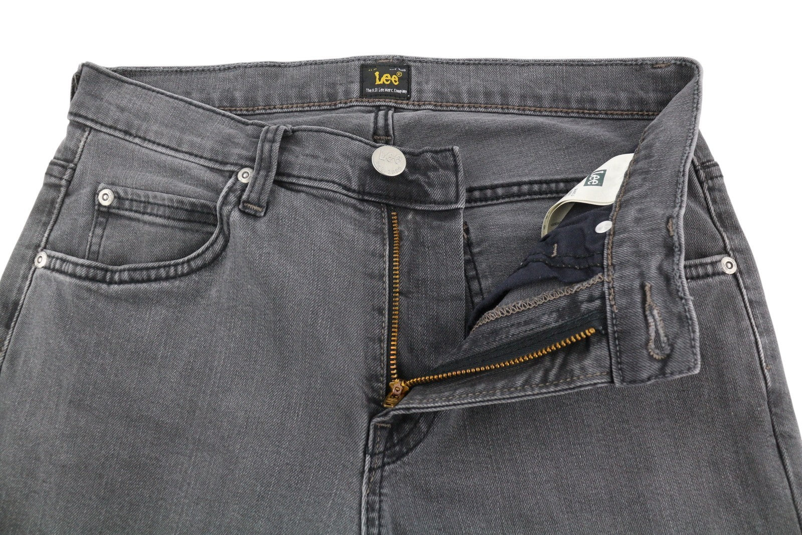 LEE Rider Men Jeans W29/L34 Grey Washed Slim Fit Zip Fly Logo Denim