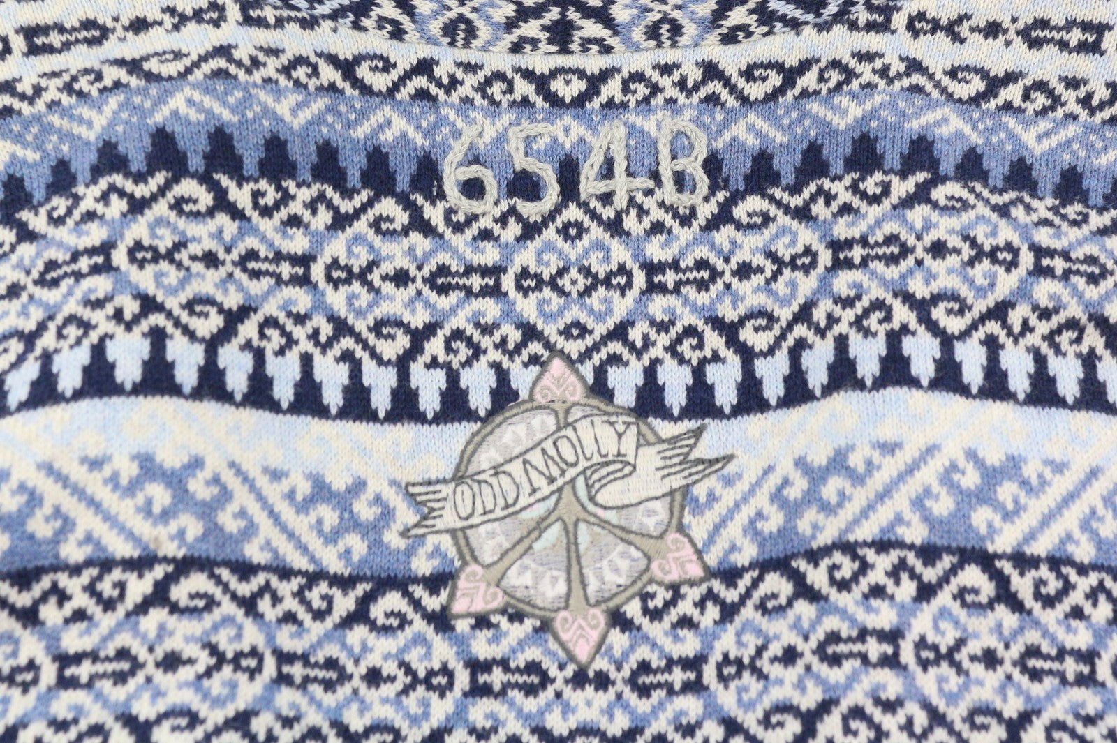 ODD MOLLY 616M-654B Women Jumper XS Blue Pattern Knit Strap Detail Cardigan