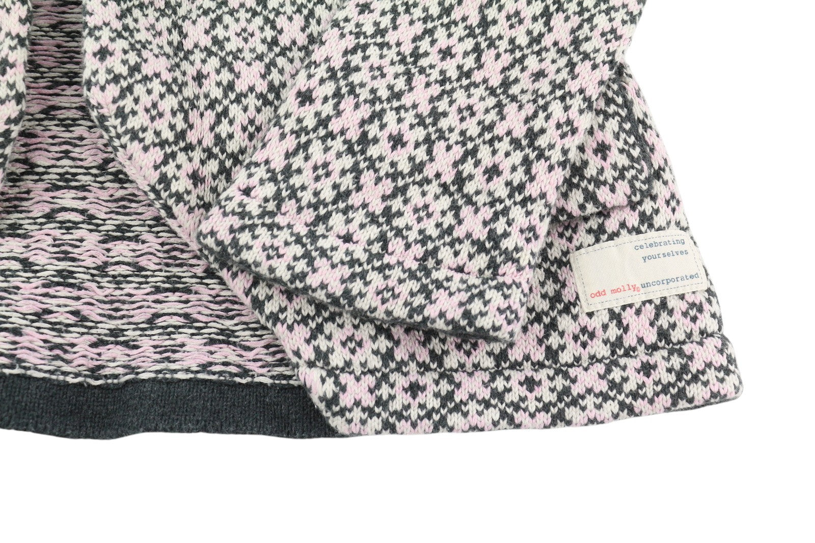 ODD MOLLY M115-233 Women Jumper XS Pink Cotton Pattern Knit Logo Cardigan