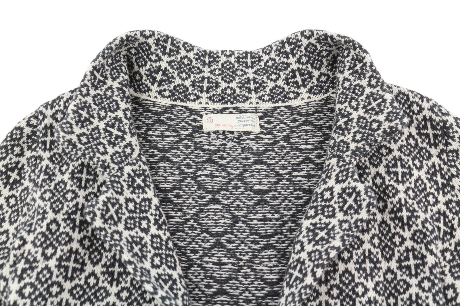 ODD MOLLY M214-233 Women Jumper XS Grey Cotton Patterned Knit Logo Cardigan