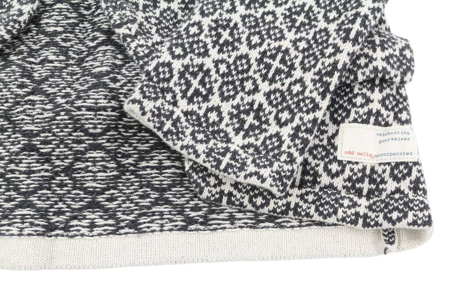 ODD MOLLY M214-233 Women Jumper XS Grey Cotton Patterned Knit Logo Cardigan