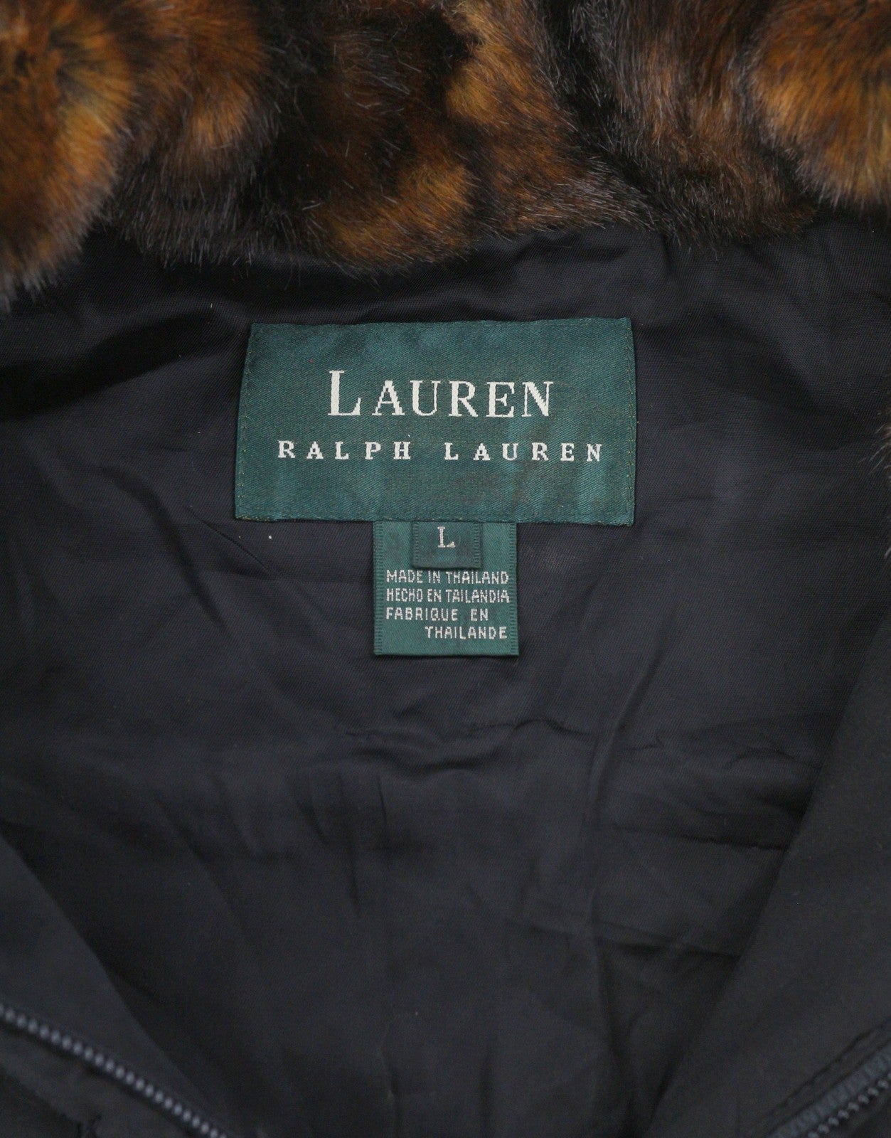 LAUREN RALPH LAUREN Women Waistcoat L Black Quilted Faux Fur Collar Insulated