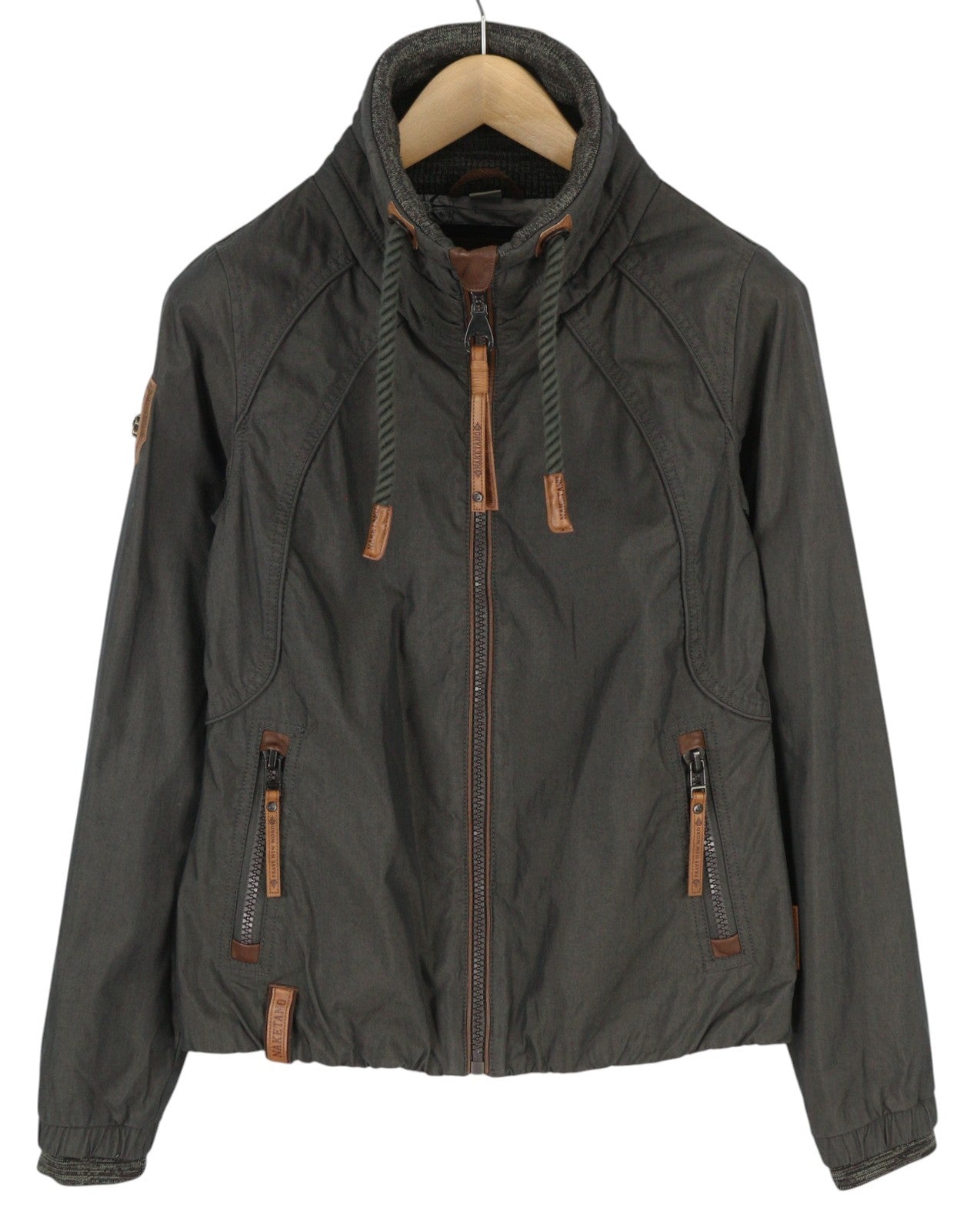 NAKETANO Women Jacket M Grey Casual High Neck Lined Long Sleeve