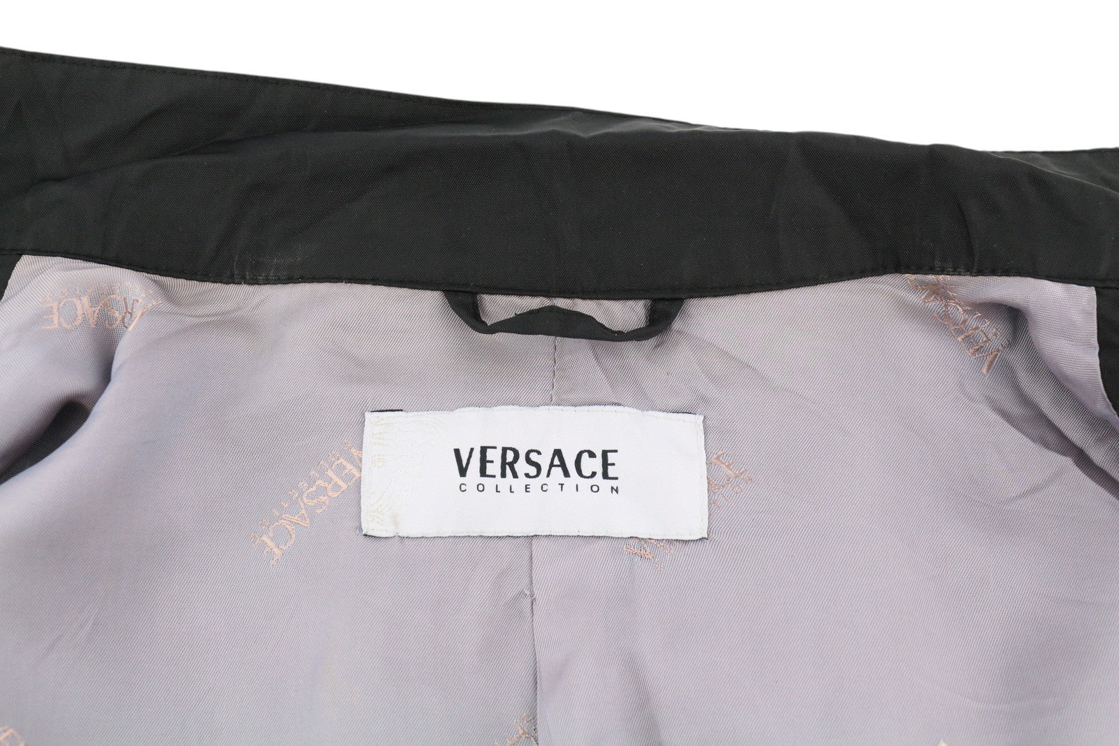 VERSACE Men Jacket 50 Black High Neck Lined Zip Pockets Lightweight