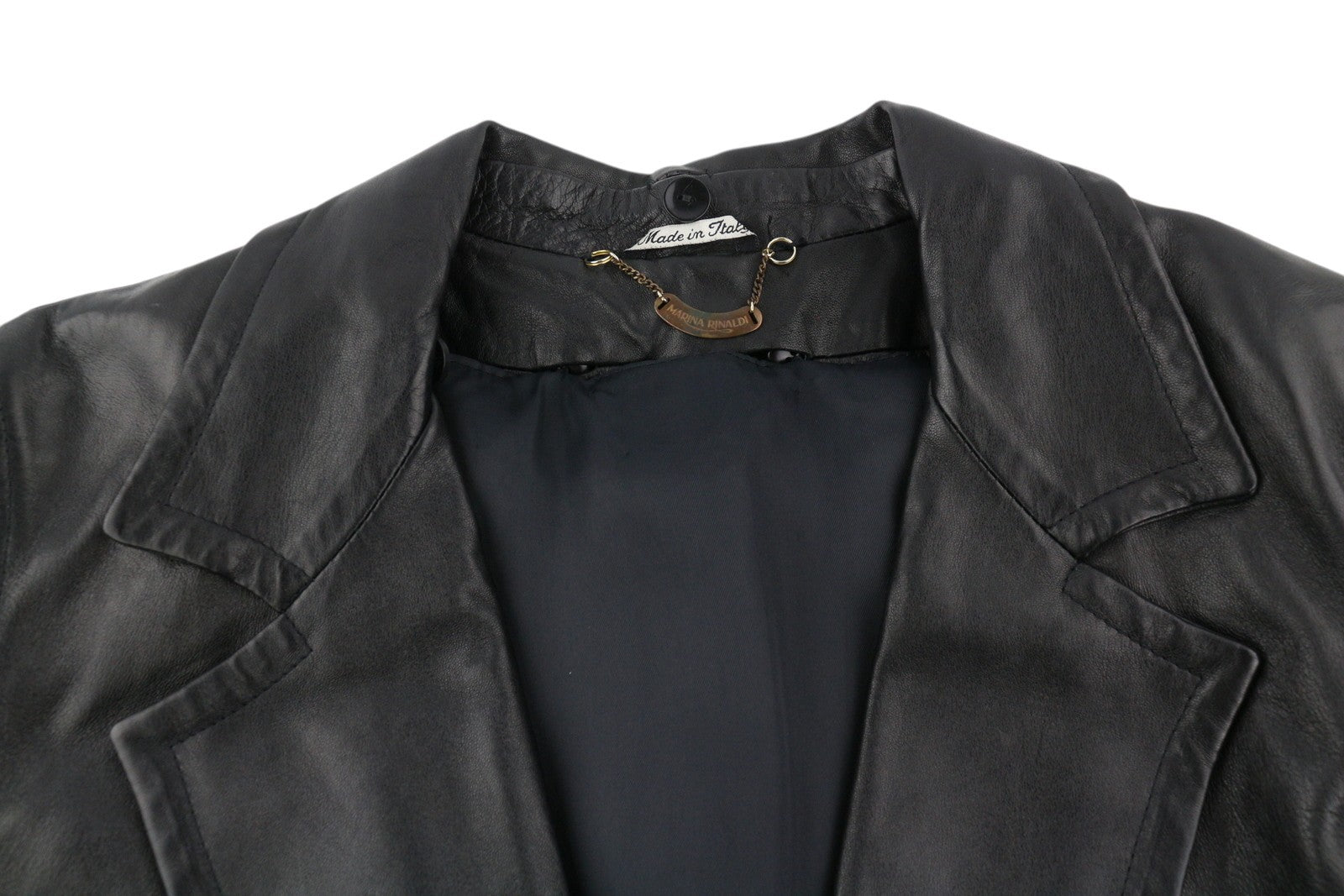 MARINA RINALDI Women Jacket ~M Vintage Black Leather Removable Lining